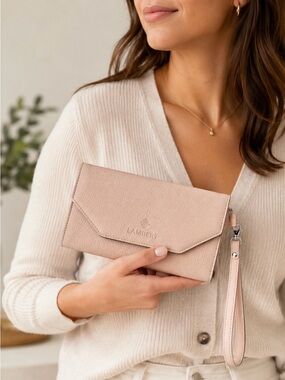 Lambert Nina Wallet Wristlet Blush Pink Vegan Leather Envelope Clutch